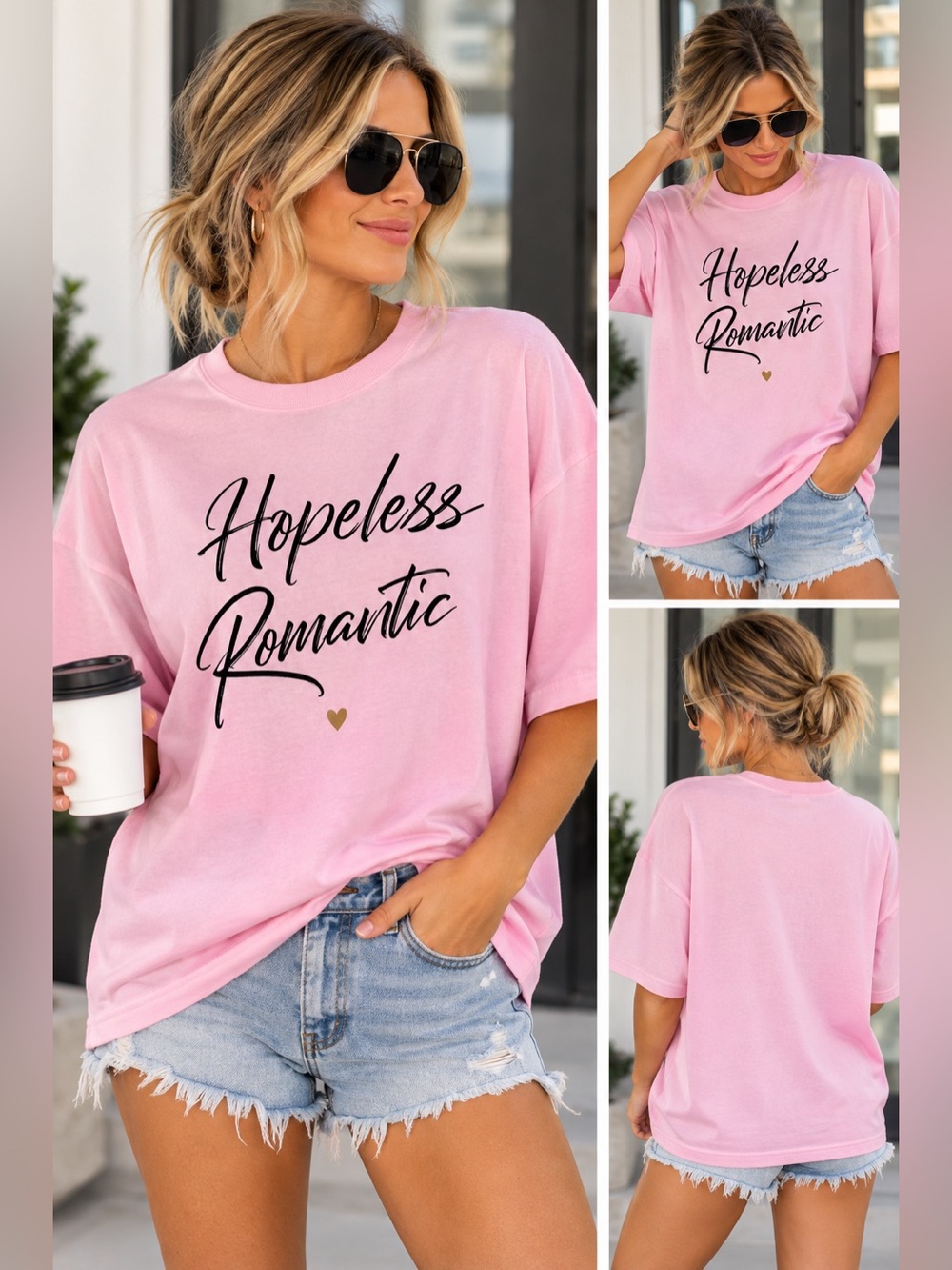 Hopeless Romantic Pink Graphic Tee - Women's Casual Top medium NEW